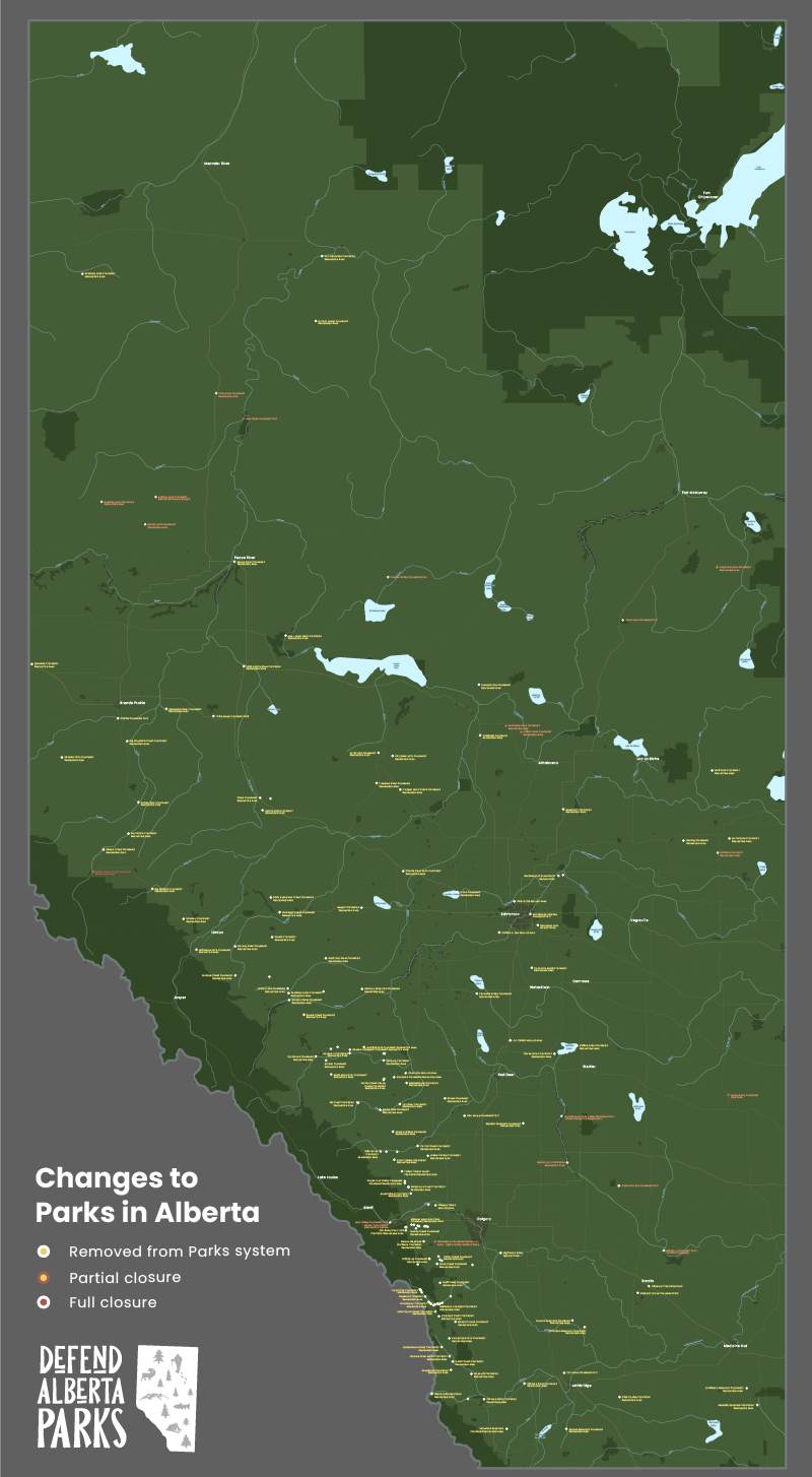 Map of Alberta park closures